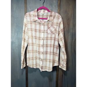 Mystree Lightweight Plaid Button Up Shirt Women’s Size Large